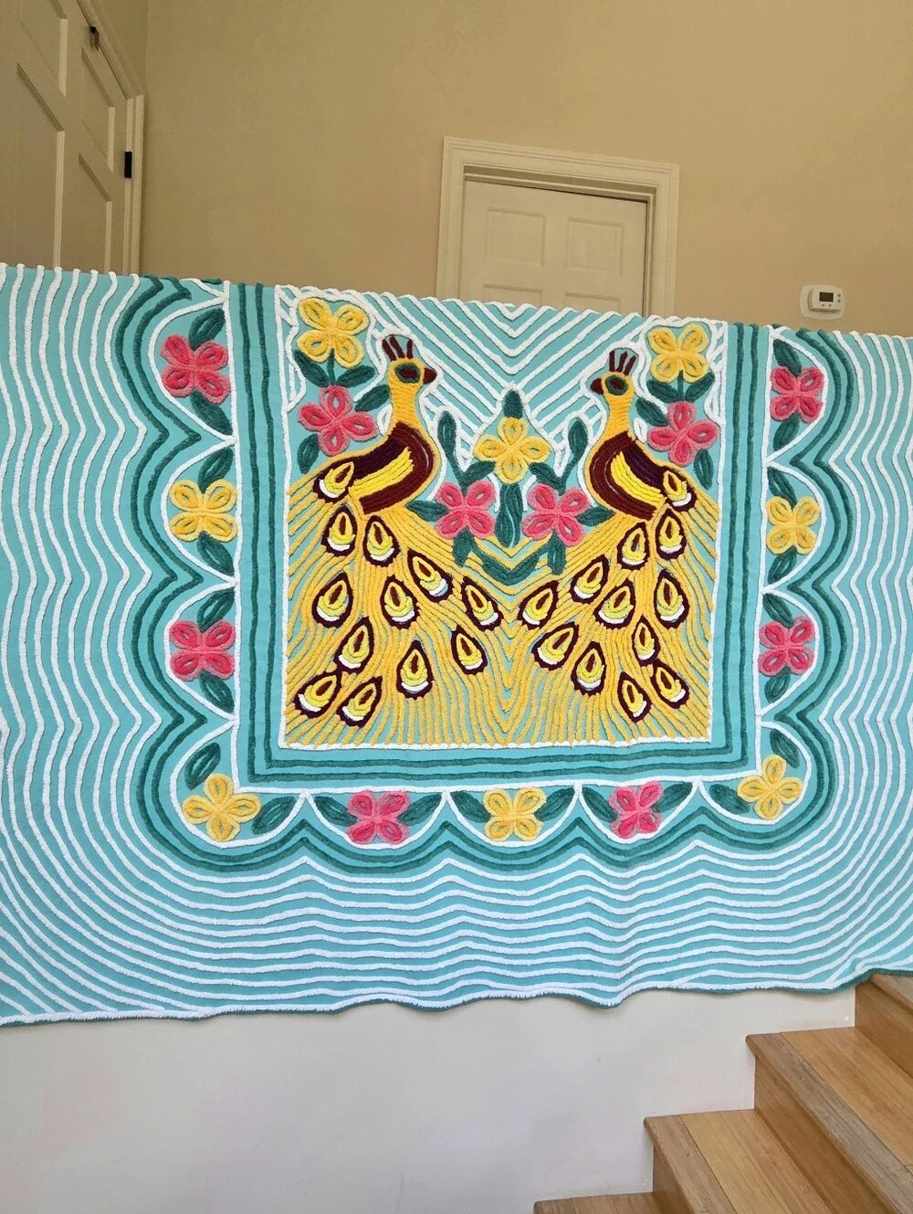 Vintage Chenille Peacock Bedspread 90